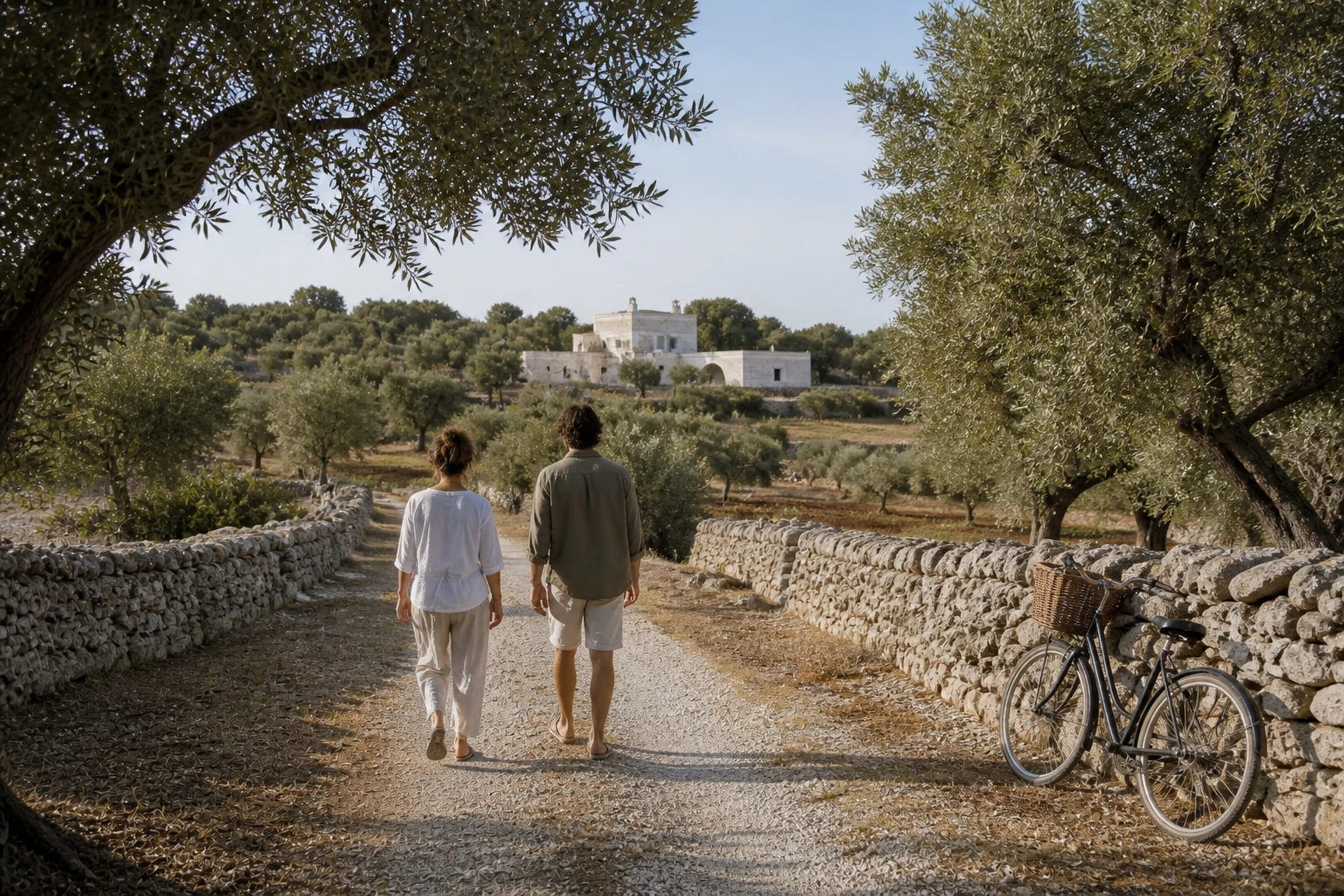 Passeggiata tra gli ulivi vicino alla masseria