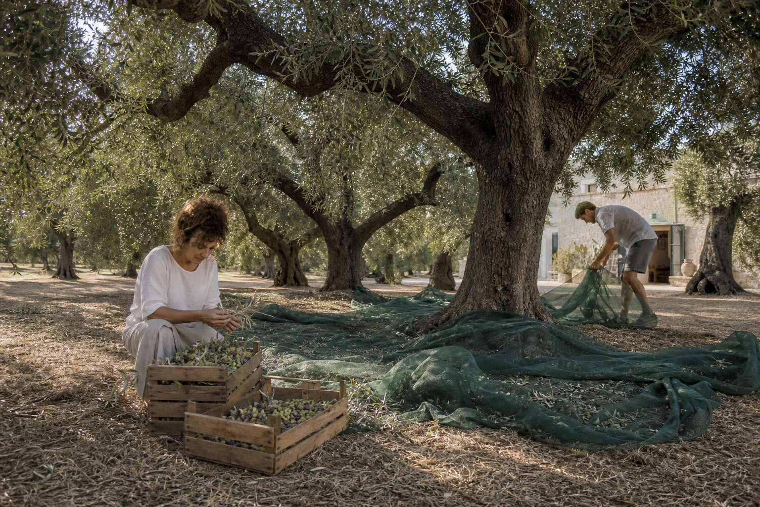 Raccolta delle olive nell'azienda agricola della masseria