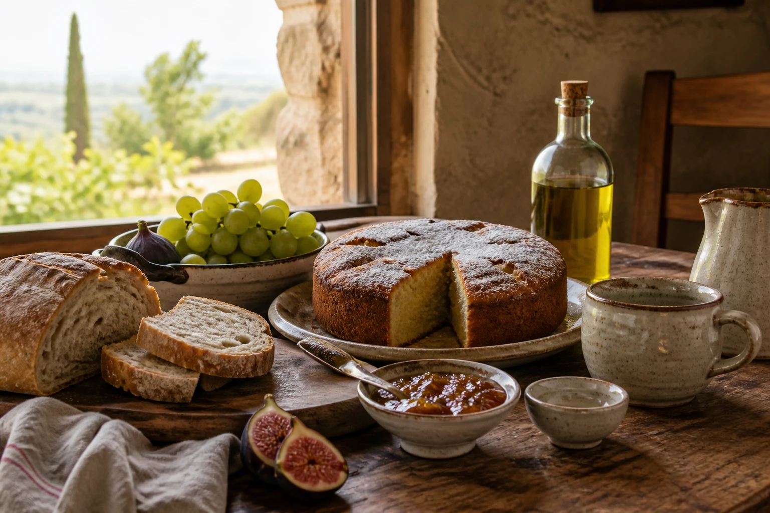 Torta all'olio, pane e prodotti della colazione di Olmo Nero