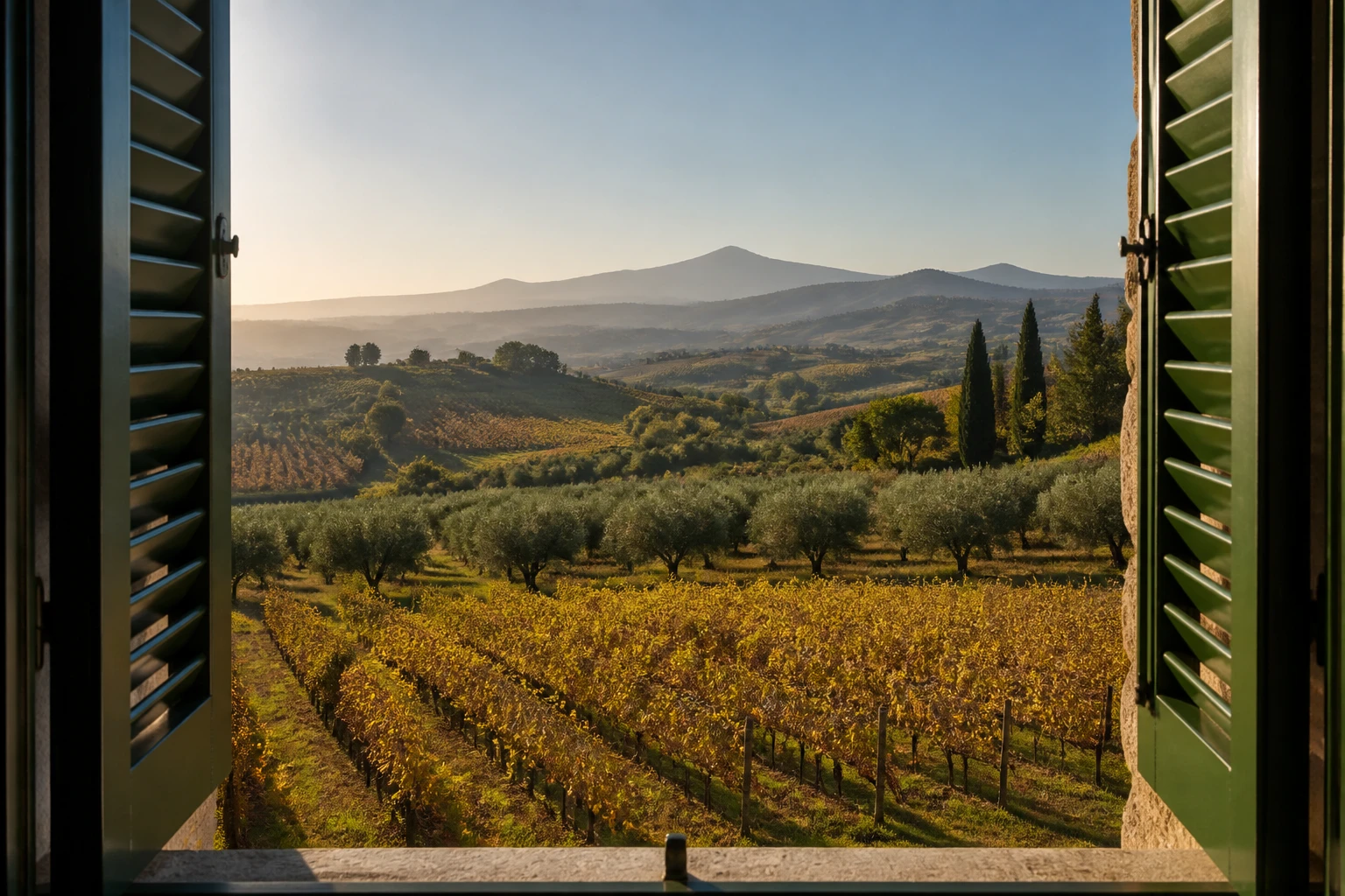 Vigneti e oliveti osservati dalla casa di Olmo Nero