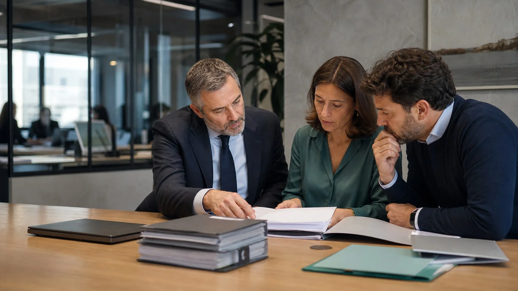 Avvocato tributarista, responsabile finanziaria e imprenditore analizzano una questione aziendale