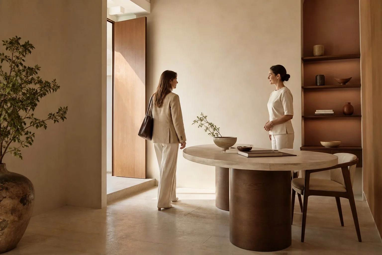 Accoglienza di una cliente alla reception di un centro estetico
