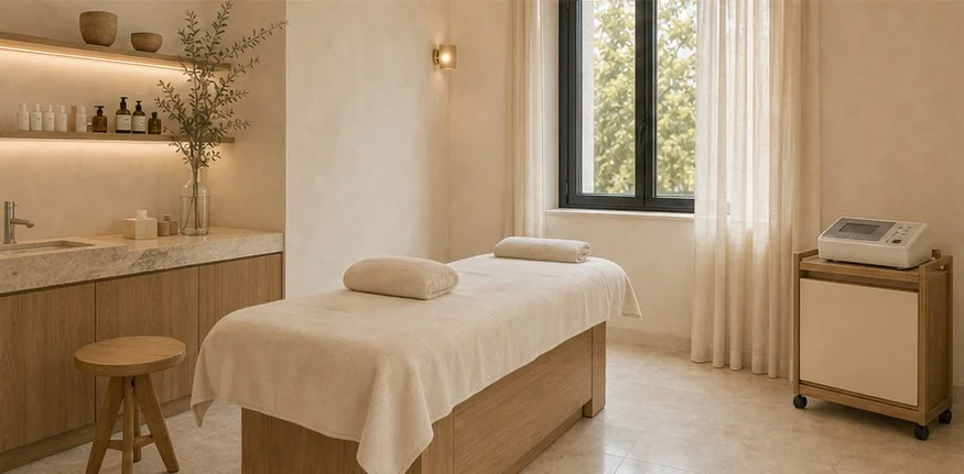 Cabina privata per trattamenti viso con lettino e luce naturale