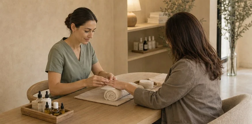 Marta Leoni esegue un trattamento professionale alle mani