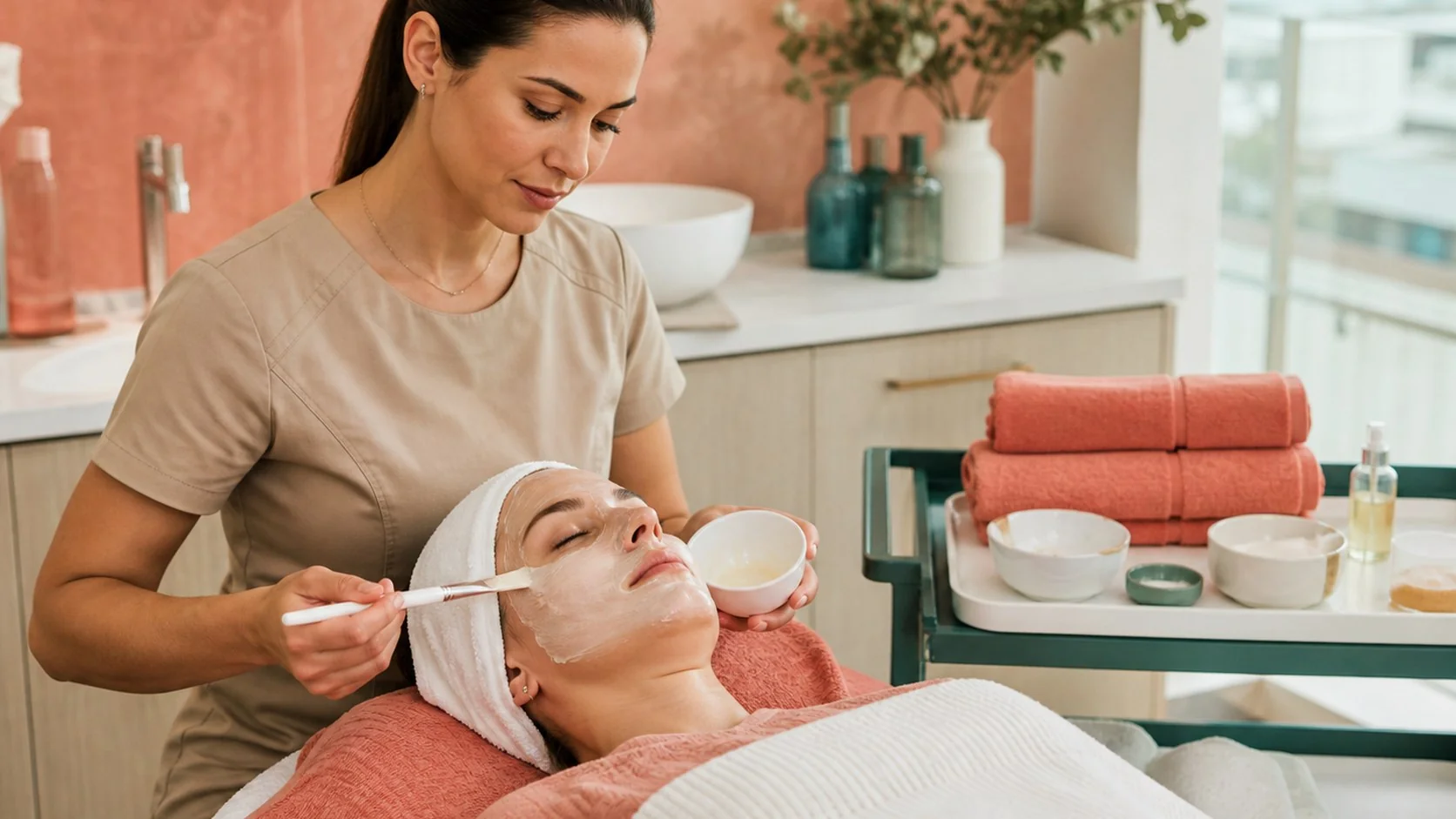 Applicazione professionale di una maschera viso