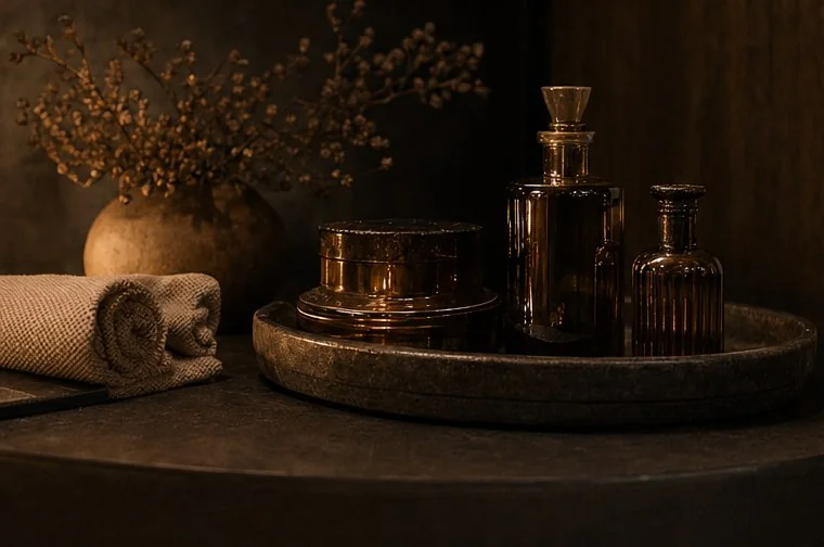Cosmetici e dettagli materici della Maison
