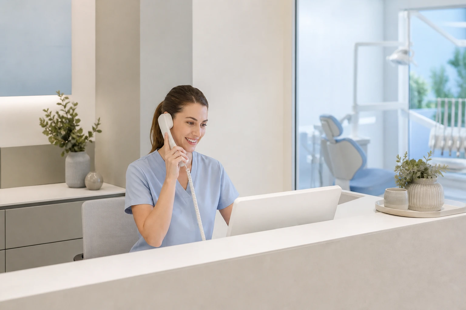 Segreteria dello studio dentistico durante una telefonata