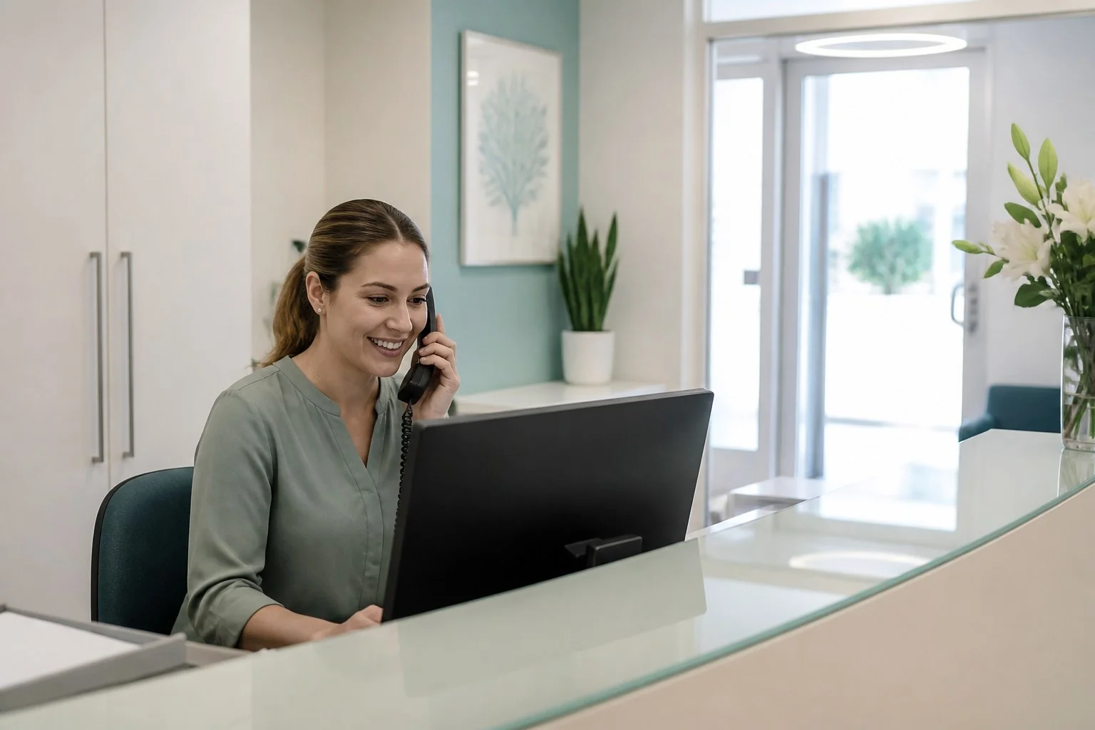 Segreteria dello studio dentistico risponde al telefono