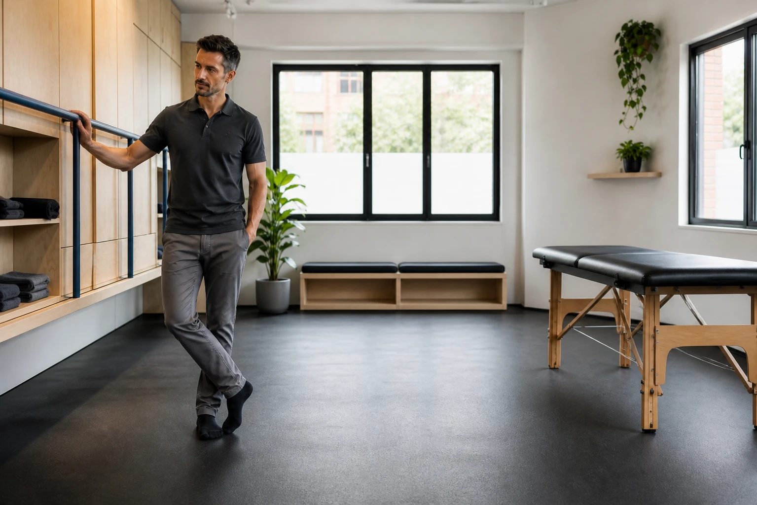 Matteo Serra nel proprio studio di fisioterapia a Bologna
