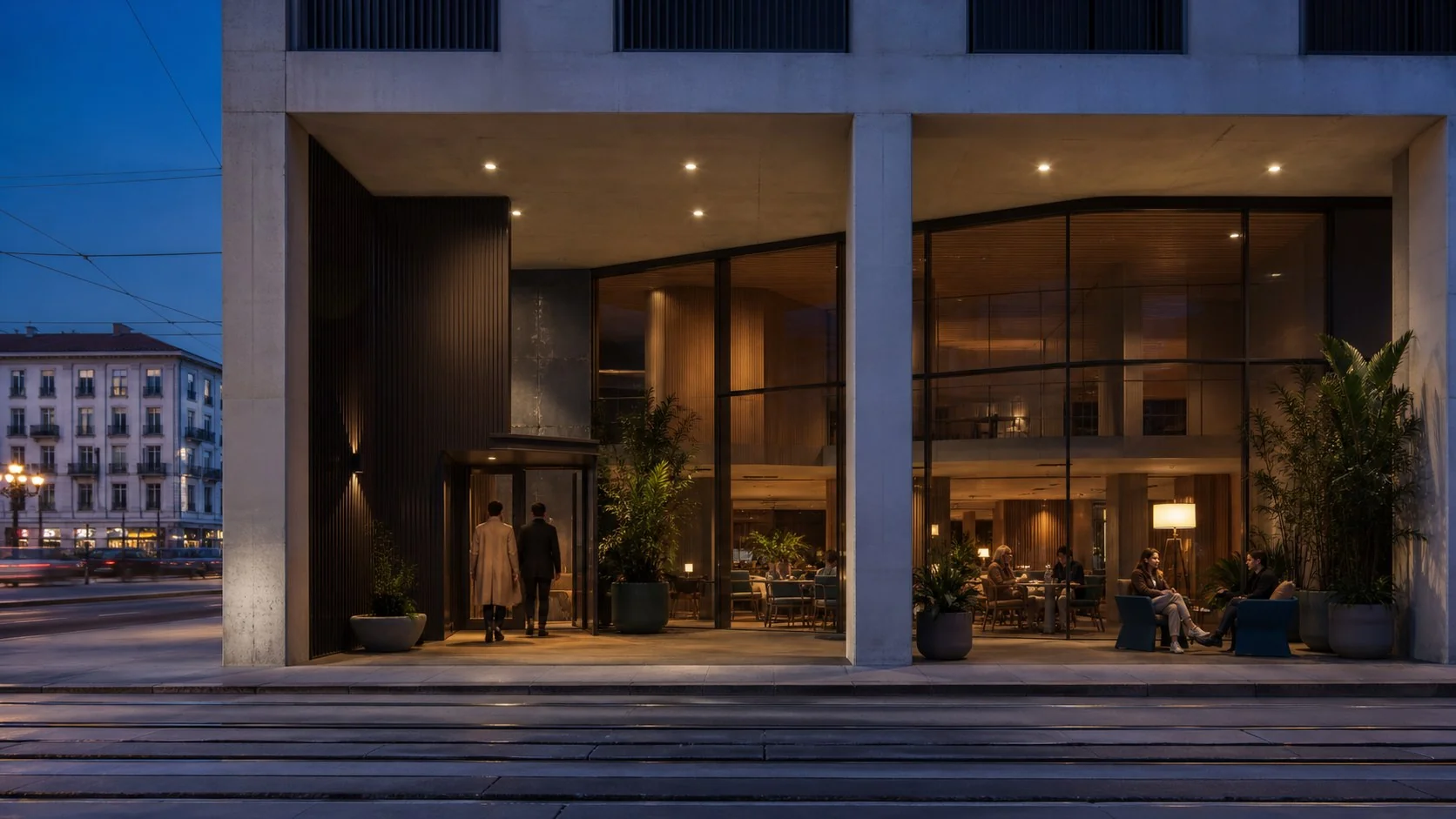 Ingresso contemporaneo dell'hotel Nodo 17 a Torino