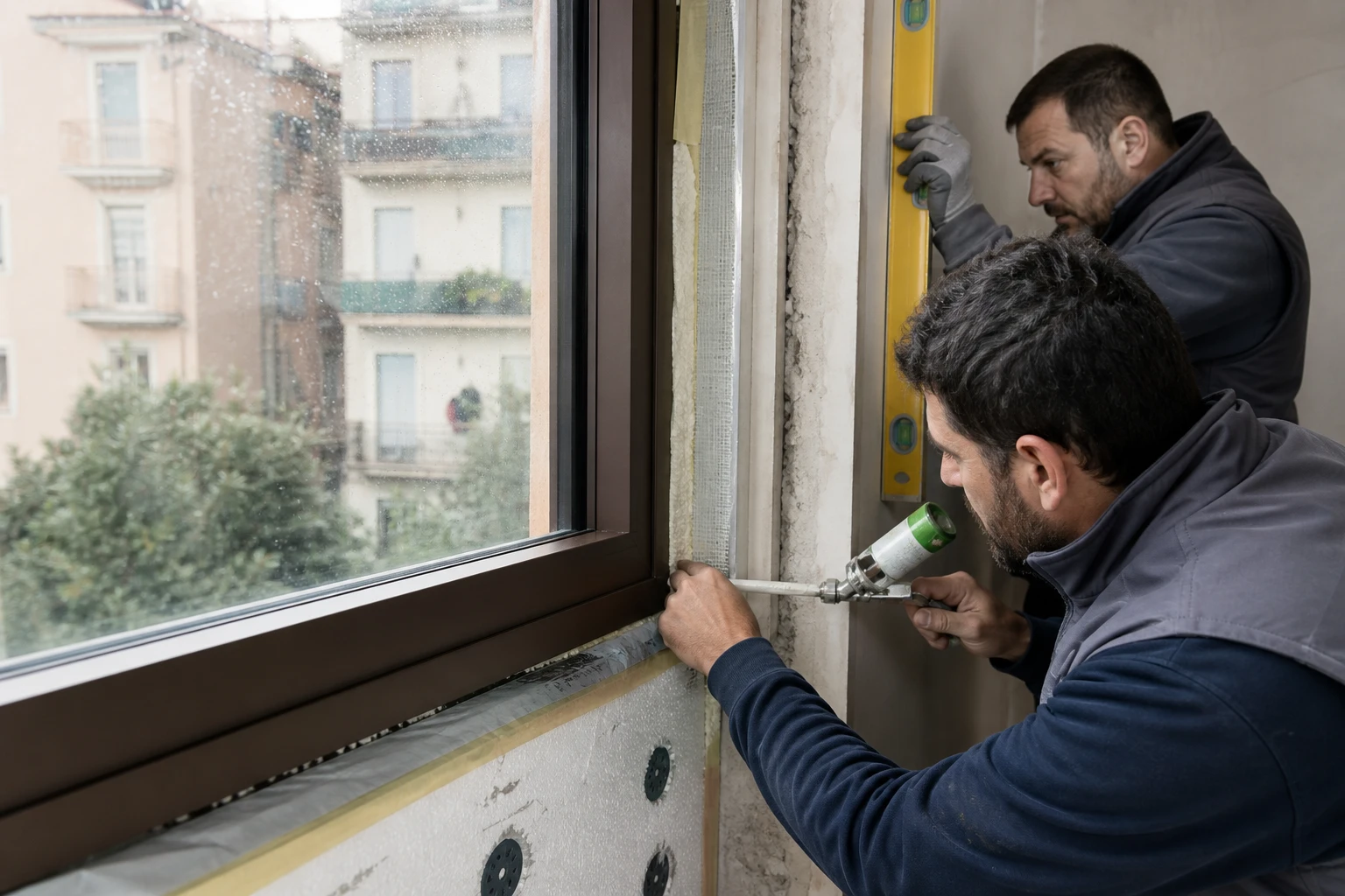 Posa e sigillatura di un serramento coordinato con l'isolamento