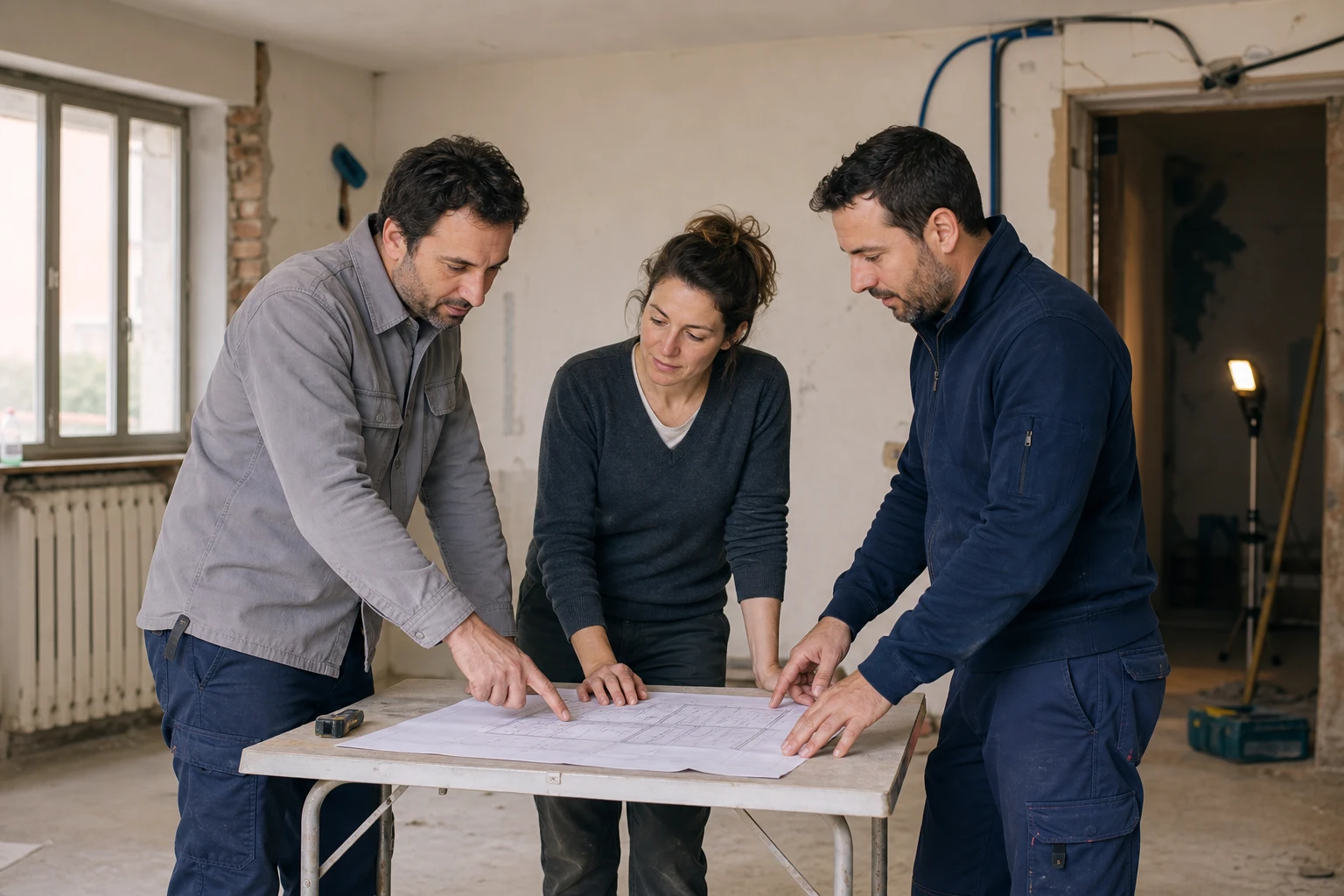 Marco Di Felice, Elena Righi e Luca Ferri controllano il piano dei lavori
