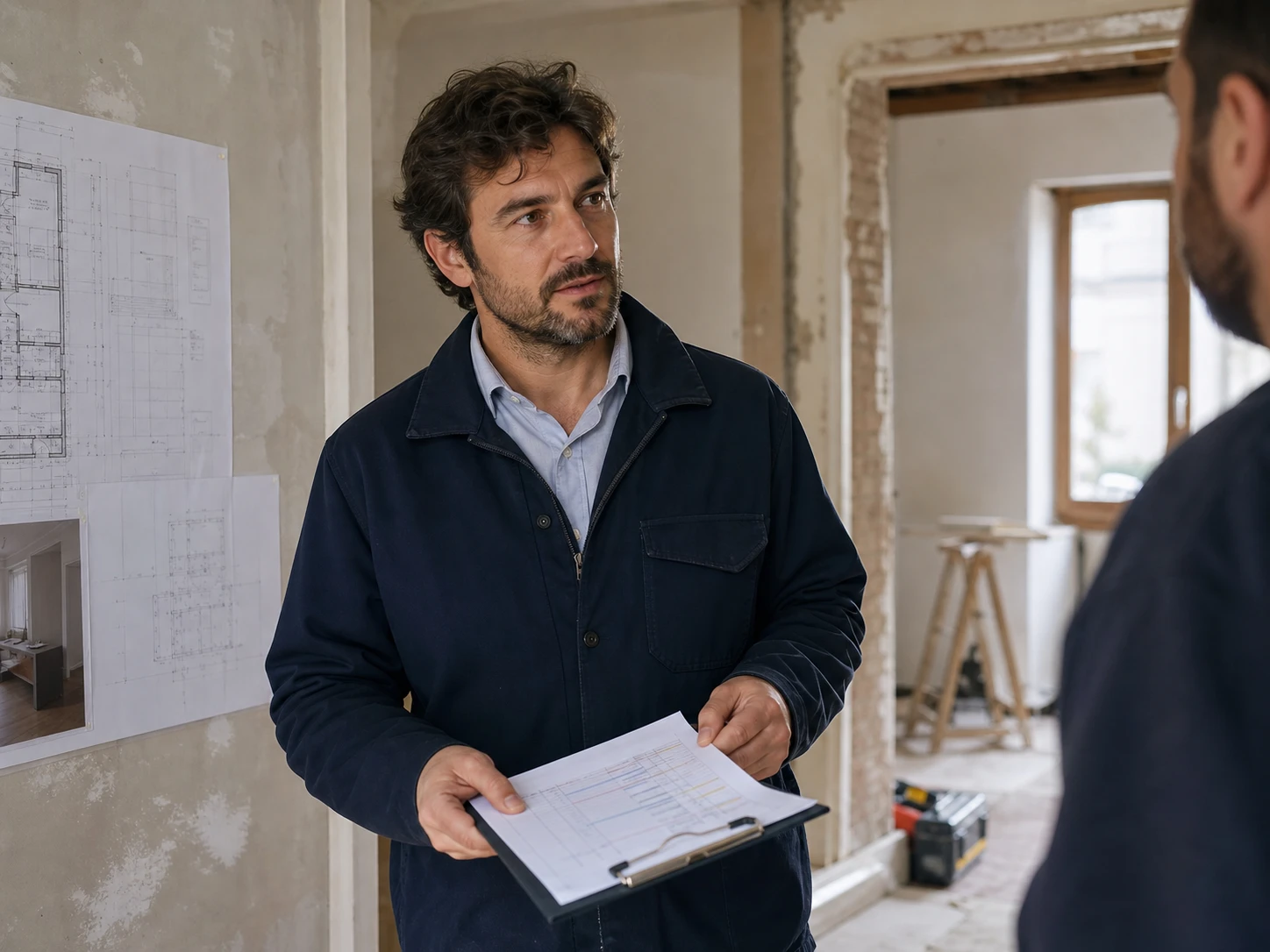 Davide Rinaldi controlla il programma di una ristrutturazione