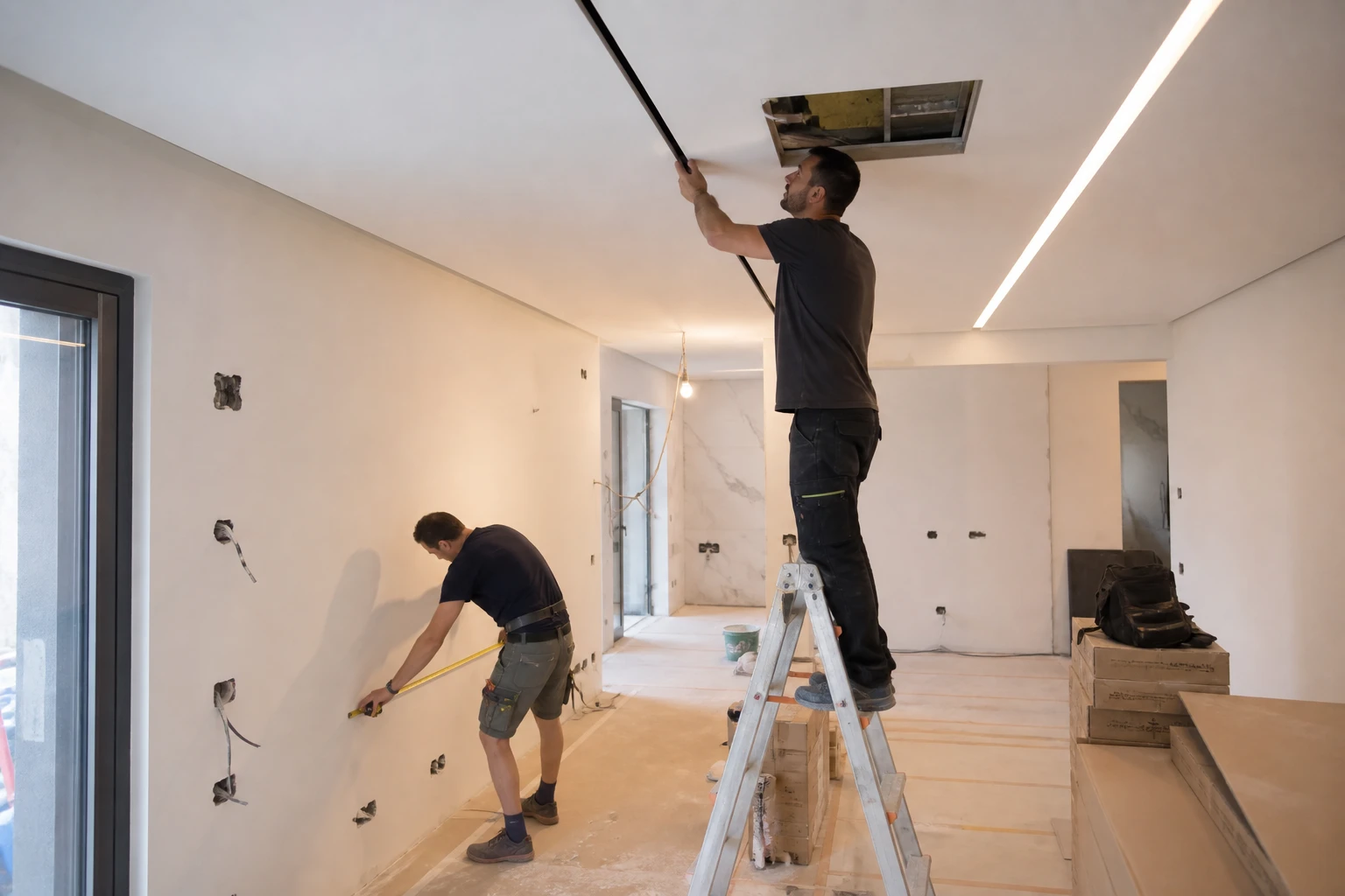 Installazione di luce lineare e verifica degli impianti