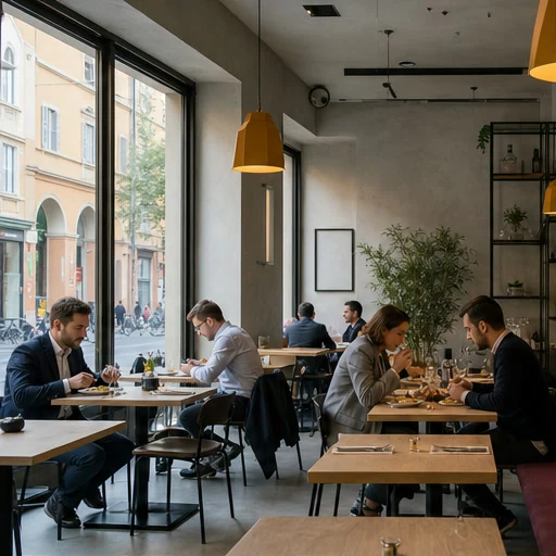 Sala urbana di Civico Ventiquattro durante il pranzo