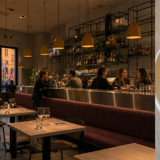 Bancone e sala del bistrot durante l'aperitivo