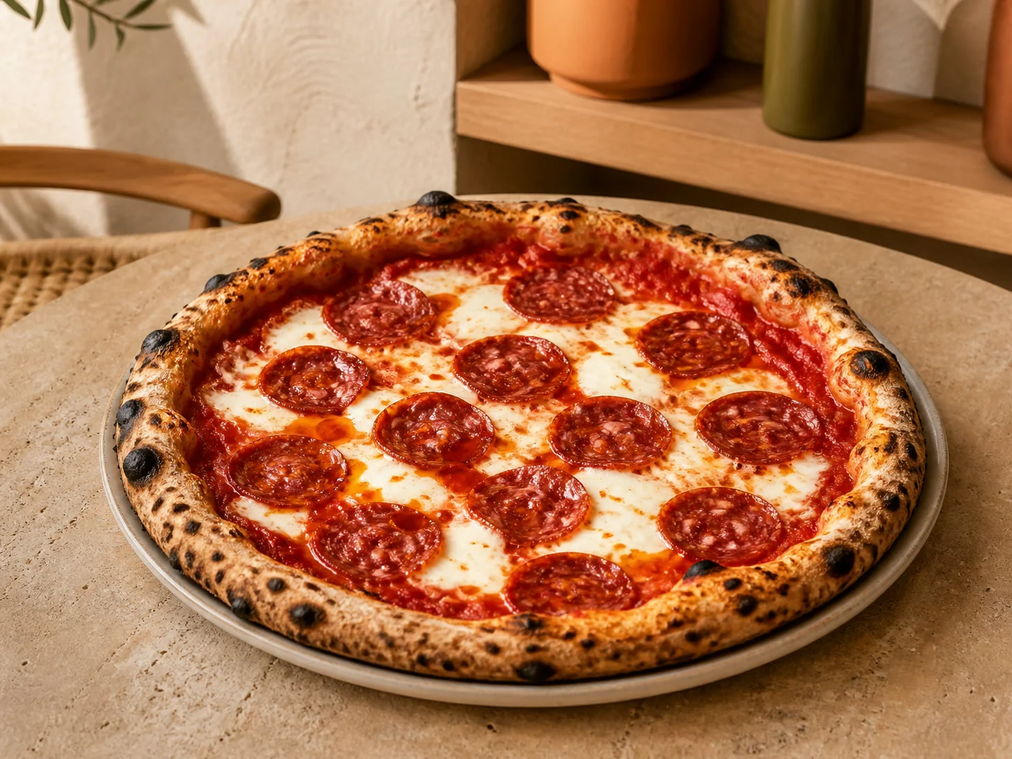 Pizza Diavola con pomodoro, fiordilatte e salame piccante
