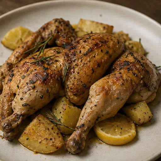 Pollo arrosto con patate, limone ed erbe aromatiche