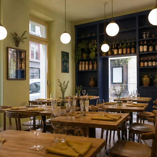 Sala raccolta dell'Osteria del Vicolo con tavoli in legno e pareti verde chiaro