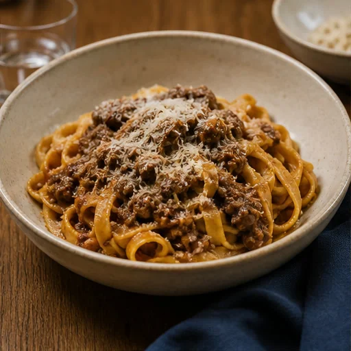 Tagliatelle fresche al ragù con Parmigiano