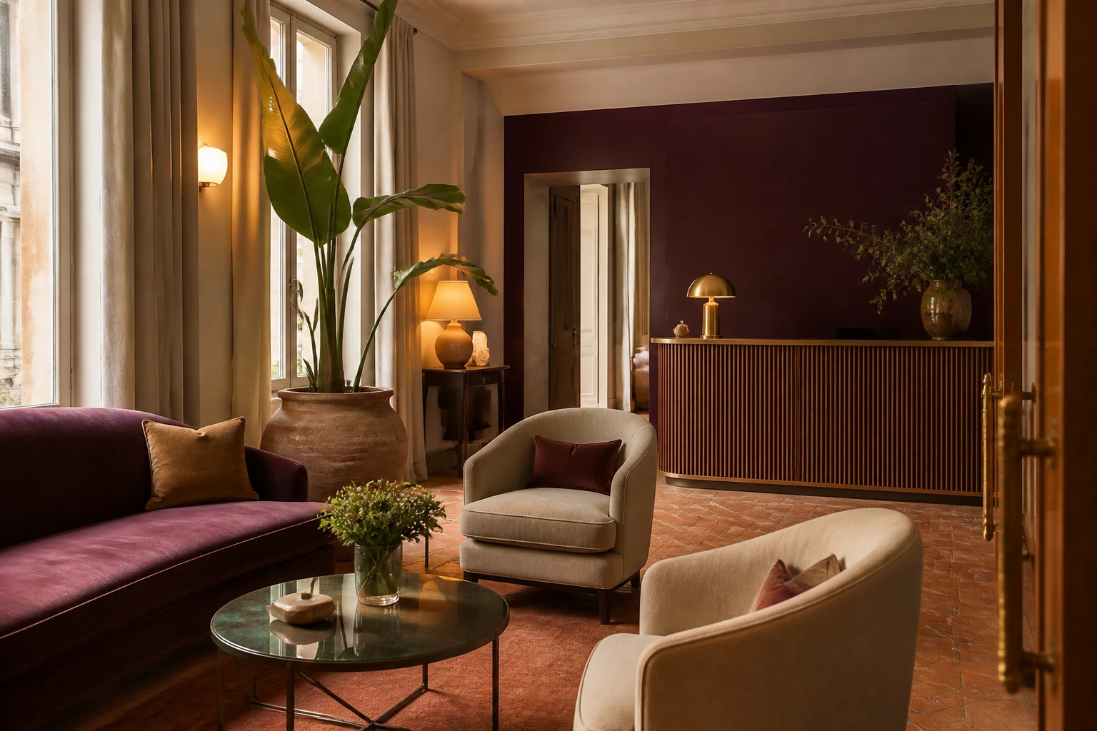Hall accogliente del B&B con salotto e reception
