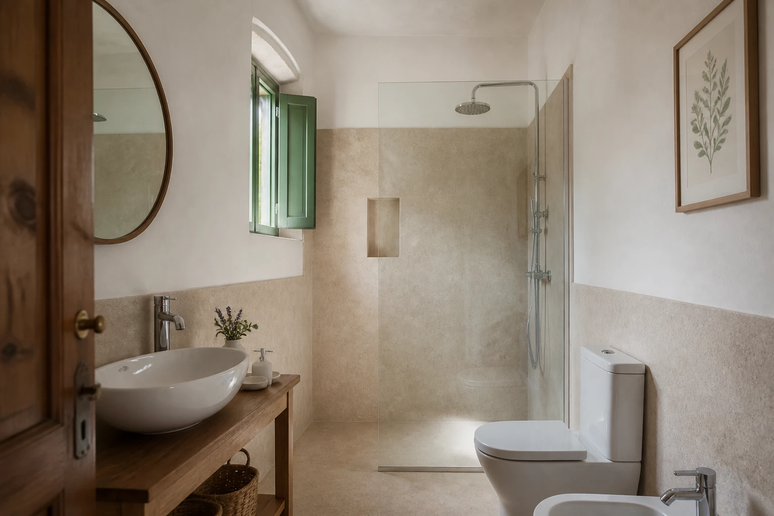 Bagno con doccia in pietra chiara