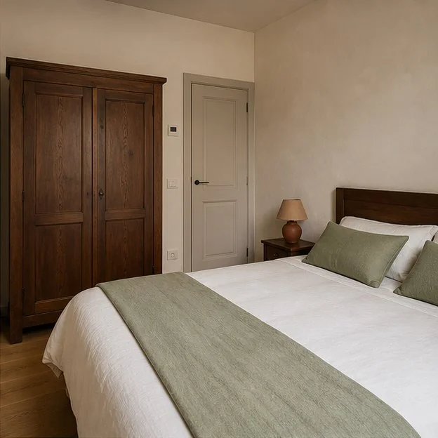 Letto e armadio in legno della Camera Corte