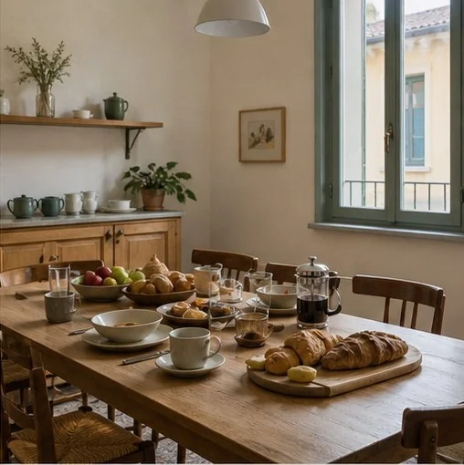 Sala colazione con tavolo comune