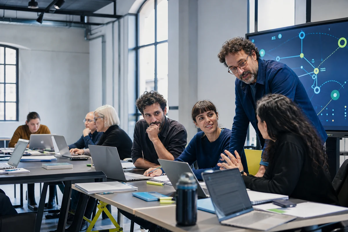 Professionisti durante un laboratorio pratico di formazione digitale