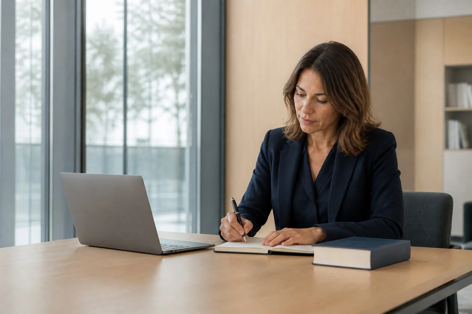 Professionista al lavoro su un approfondimento giuridico