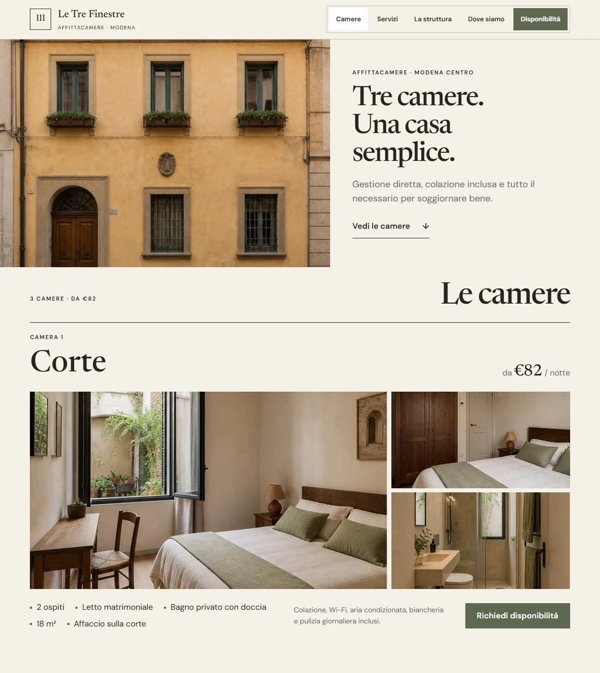 Sito Web professionale Le Tre Finestre: homepage e presentazione della struttura