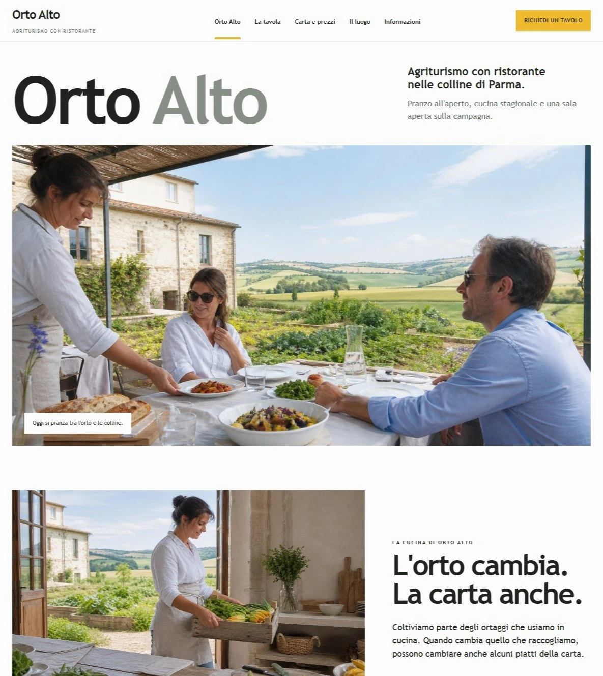 Sito Web professionale per ristoranti Orto Alto: homepage e presentazione del locale