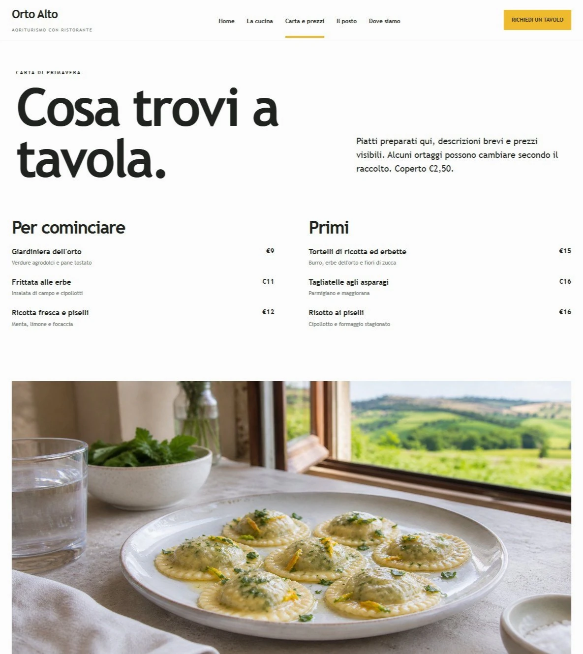 Sito Web professionale per ristoranti Orto Alto: menu e prezzi