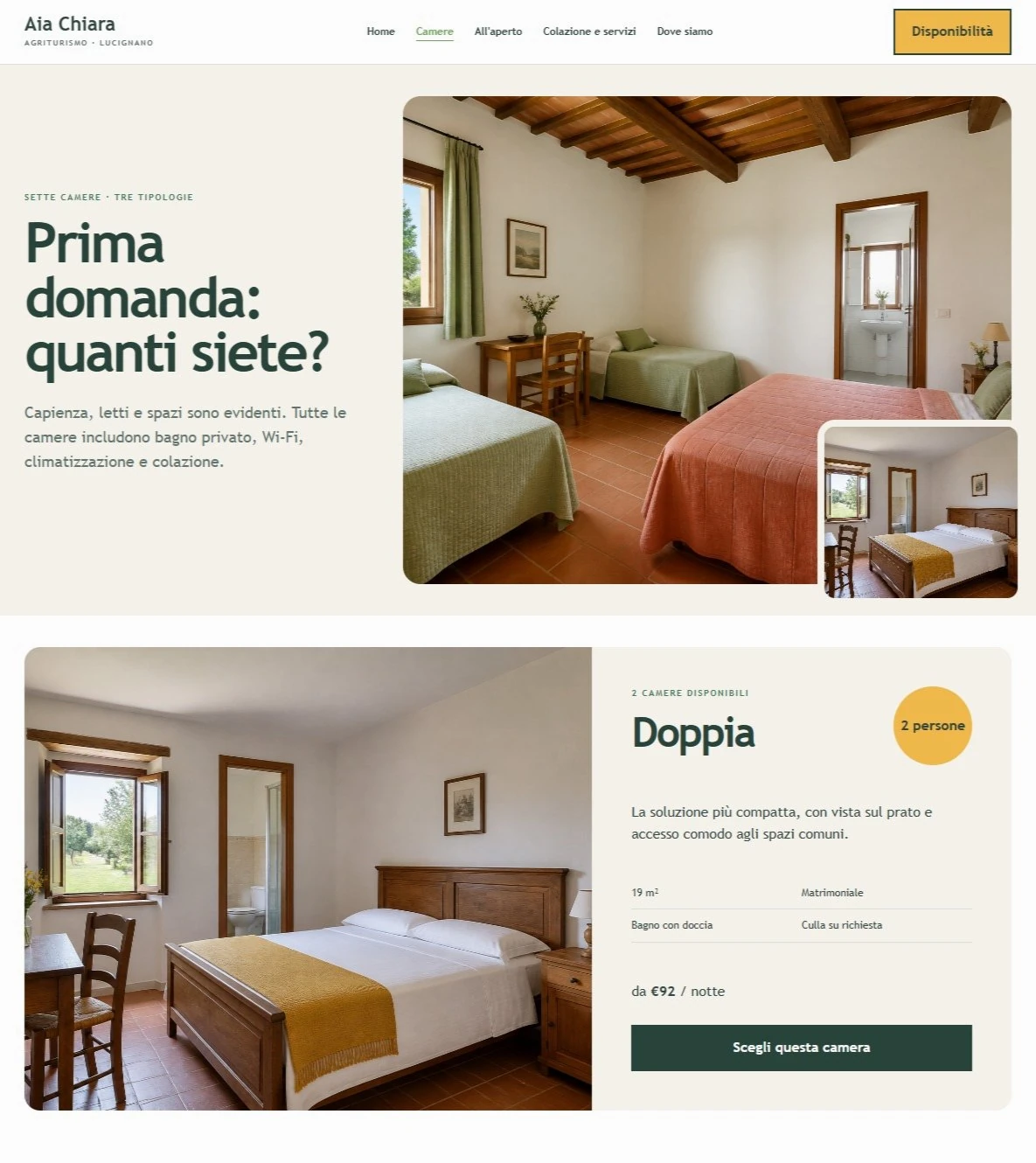 Sito Web professionale Aia Chiara: ambienti e soluzioni di soggiorno