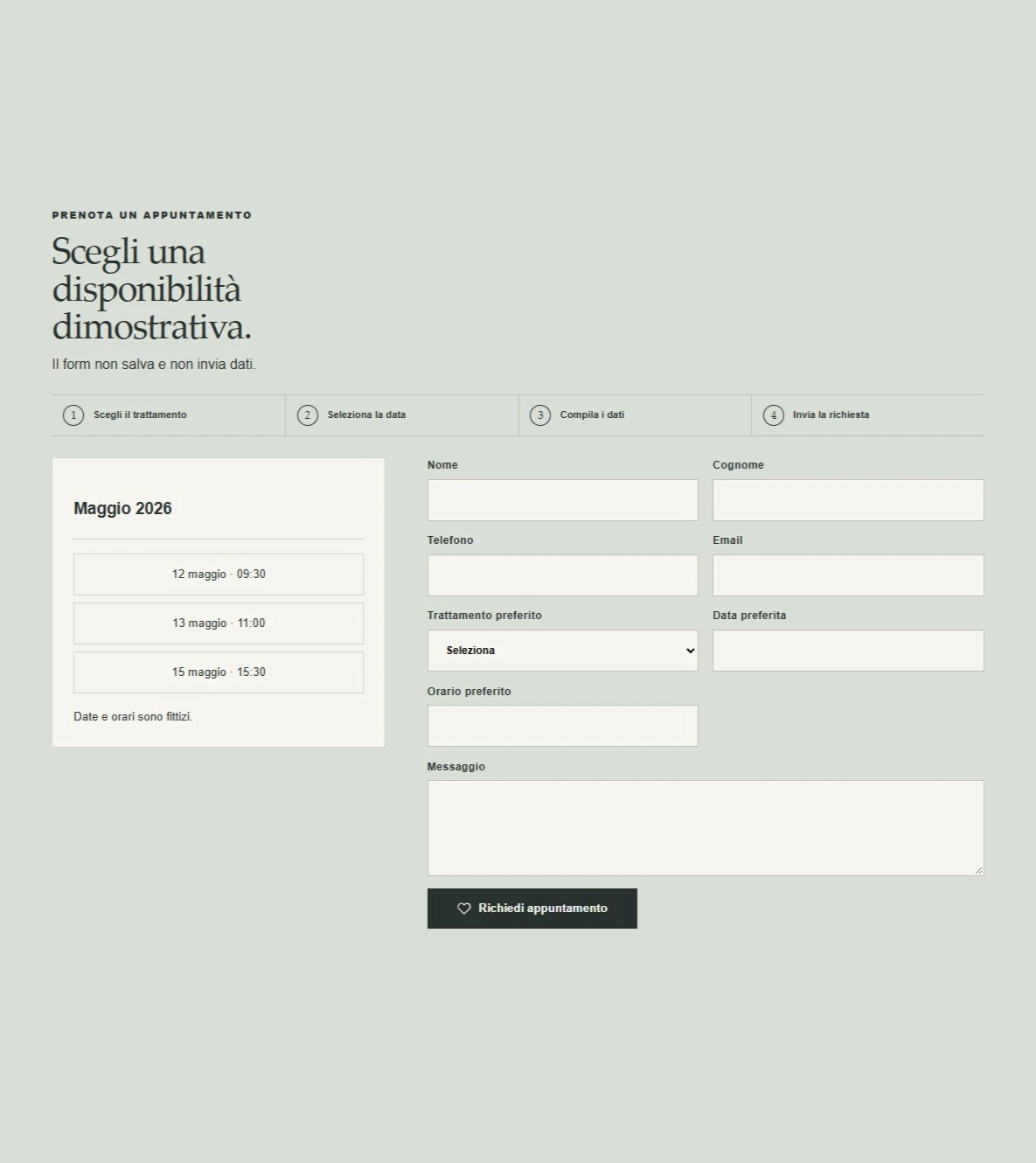 Sito Web professionale Aura Studio: modulo di richiesta appuntamento