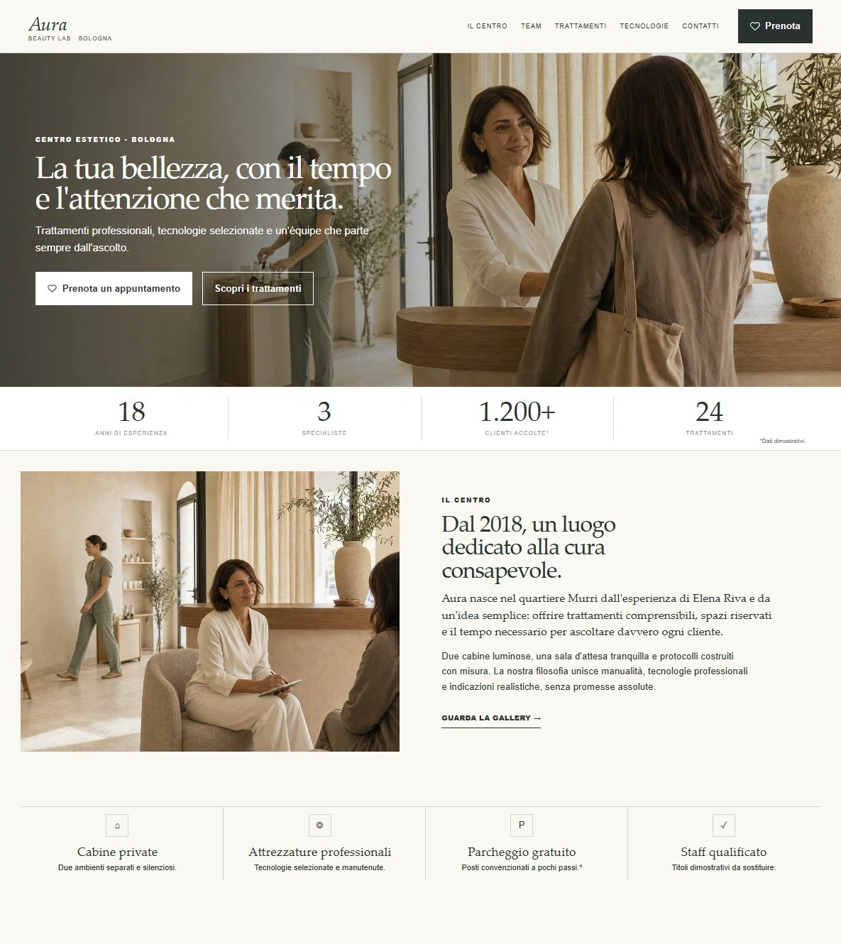 Sito Web professionale Aura Studio: homepage e presentazione del centro