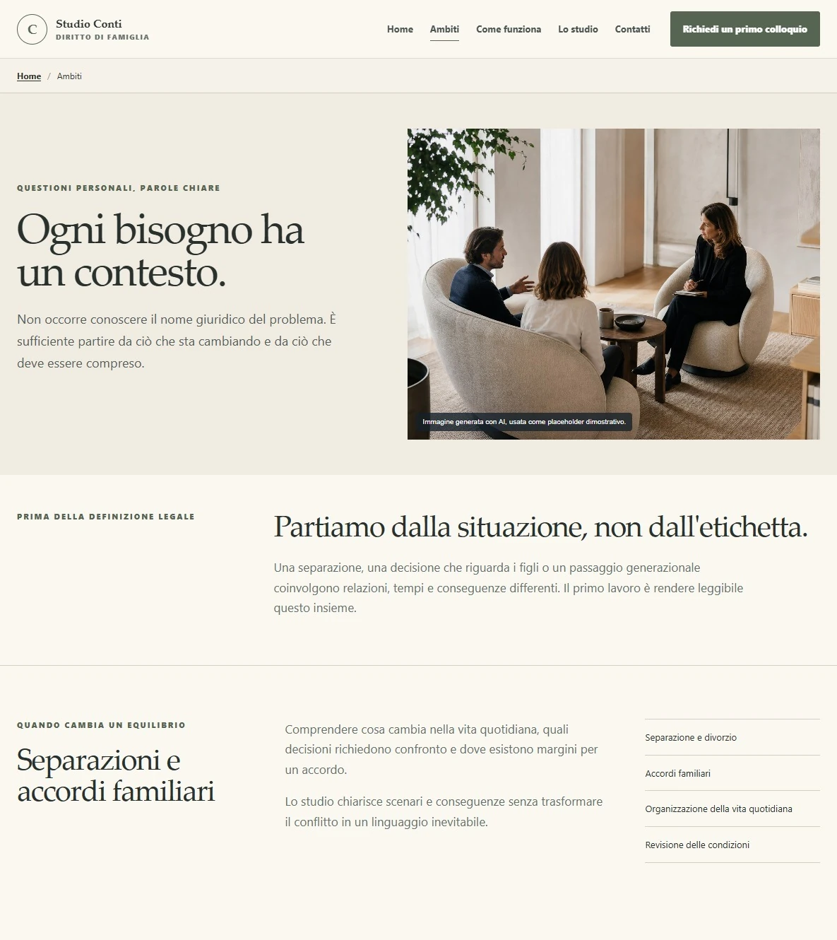 Sito Web professionale Diritto di Famiglia: aree di attività