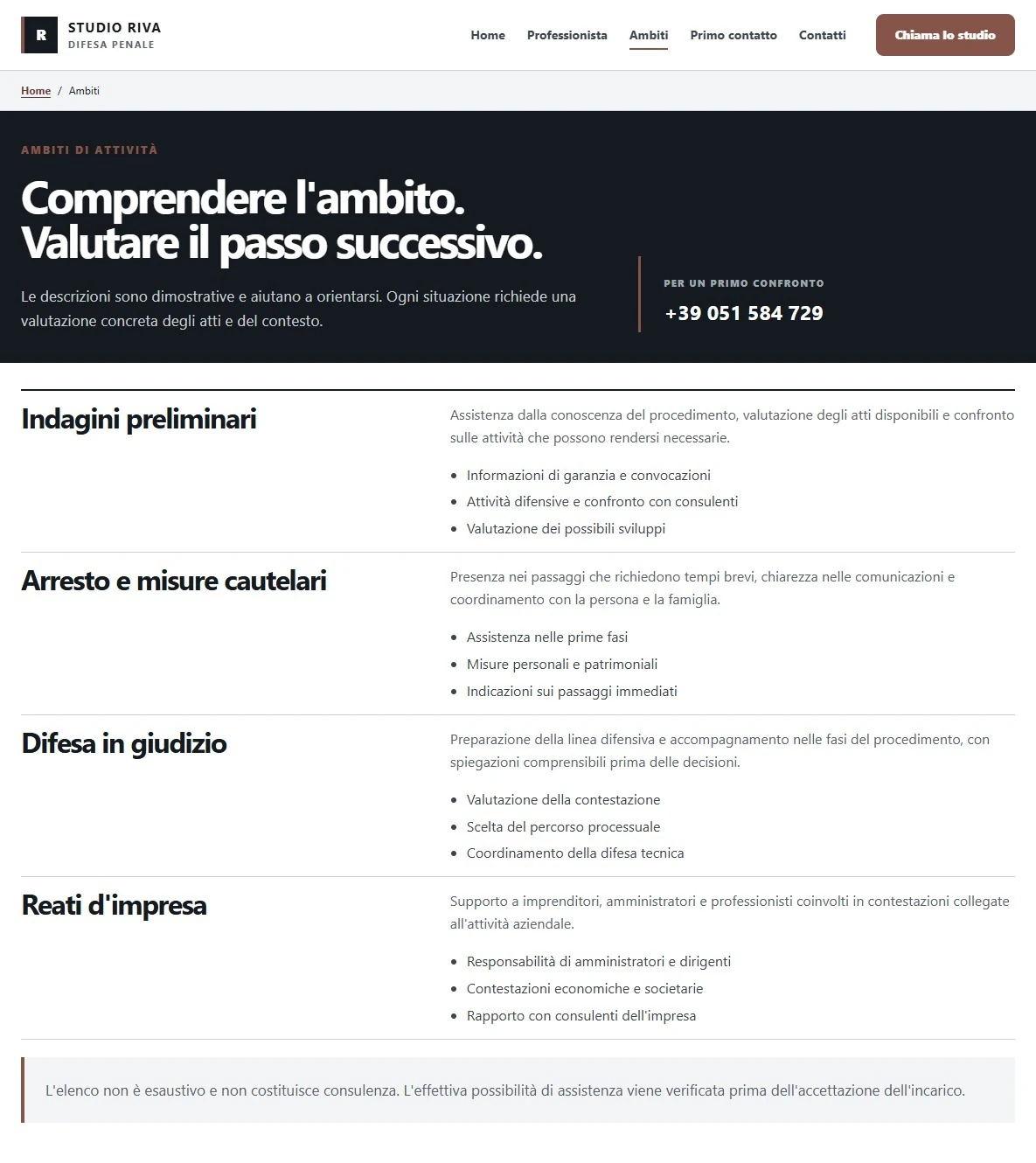 Sito Web professionale Avvocato Penalista: aree di attività