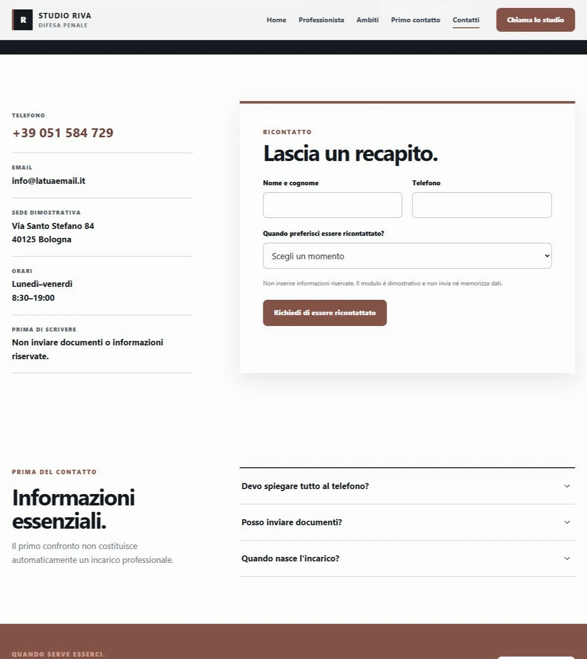Sito Web professionale Avvocato Penalista: modulo di primo contatto