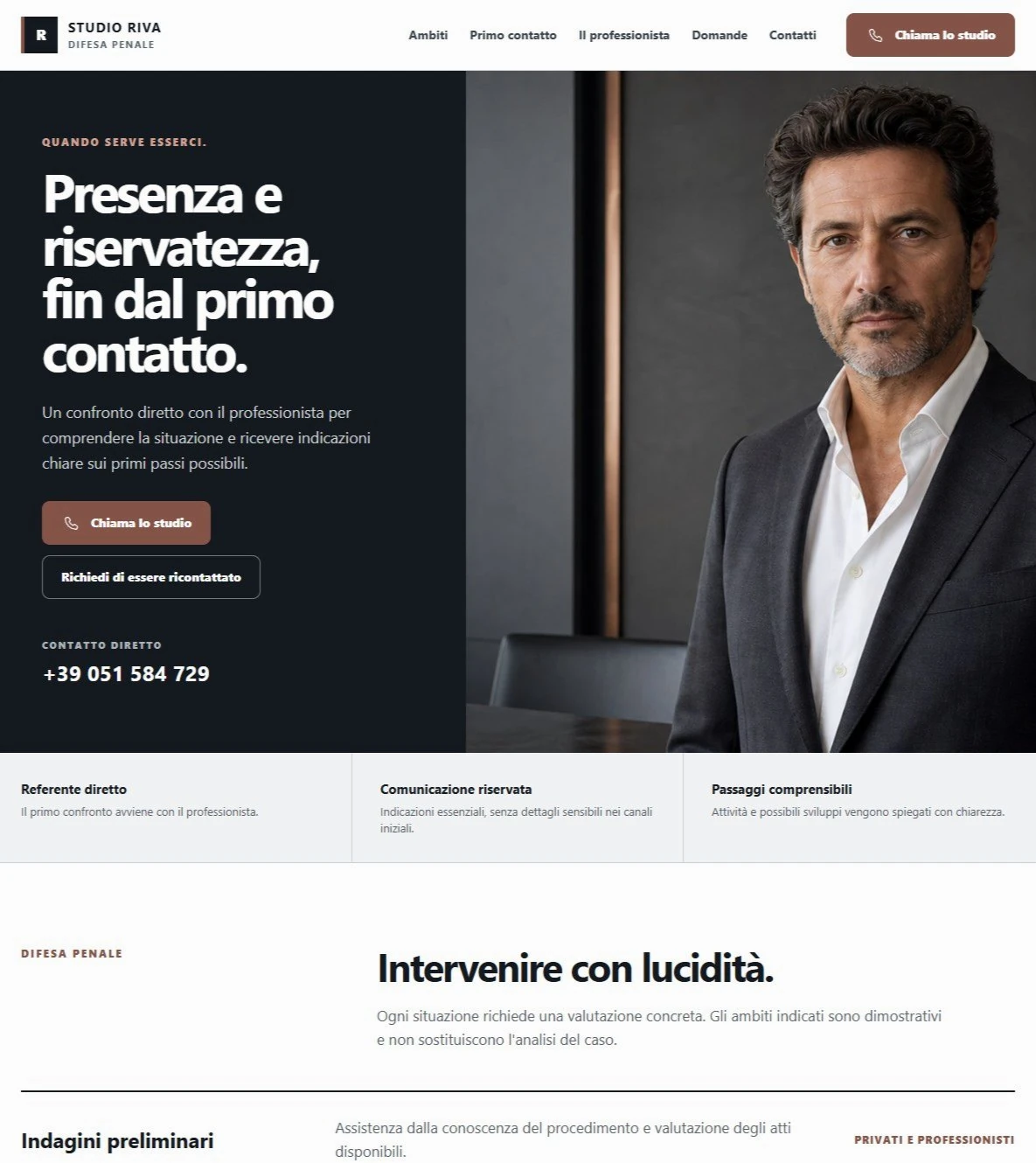 Sito Web professionale Avvocato Penalista: homepage e presentazione dello studio