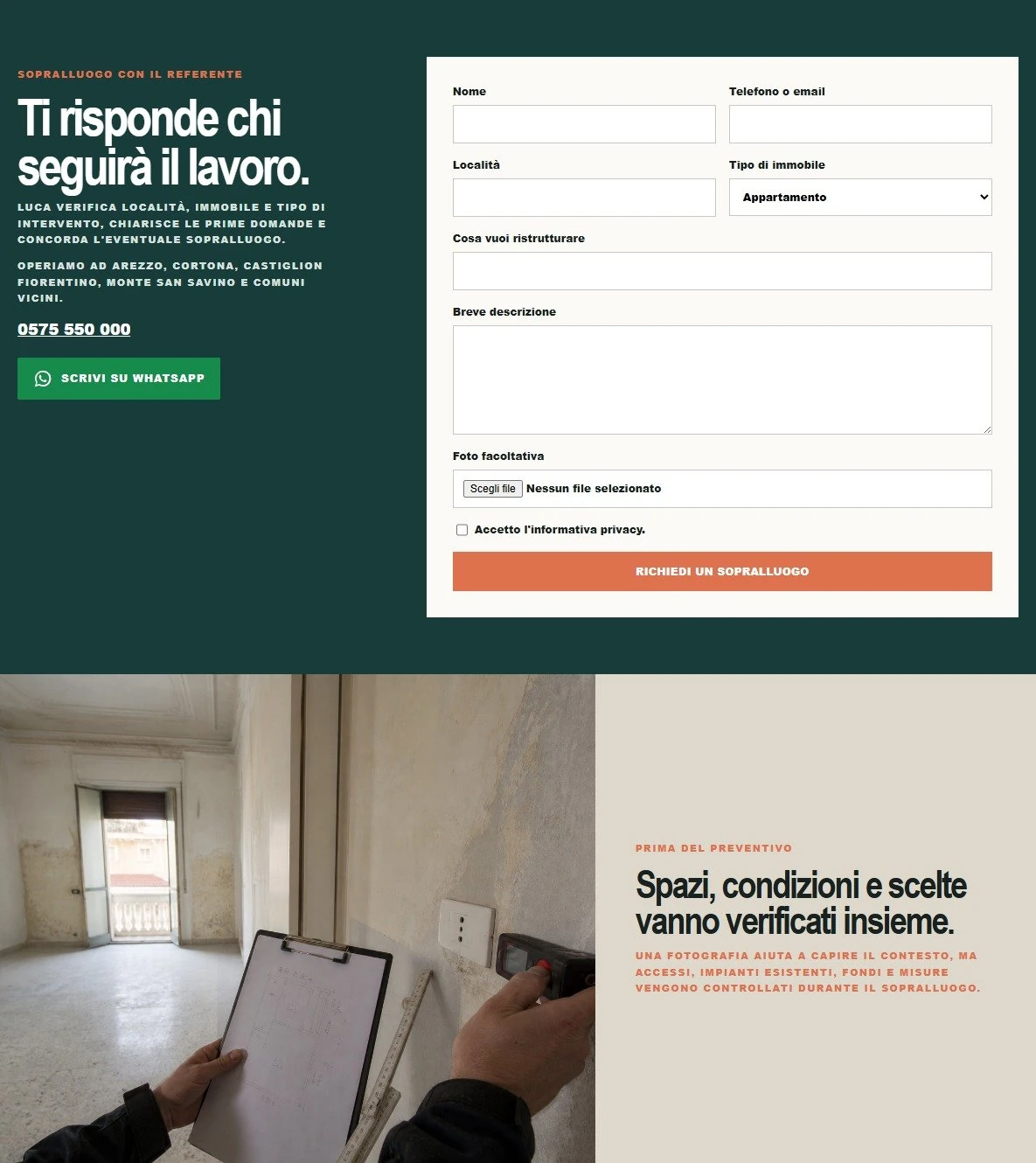 Sito Web professionale Cantiere Forma: modulo di richiesta di contatto