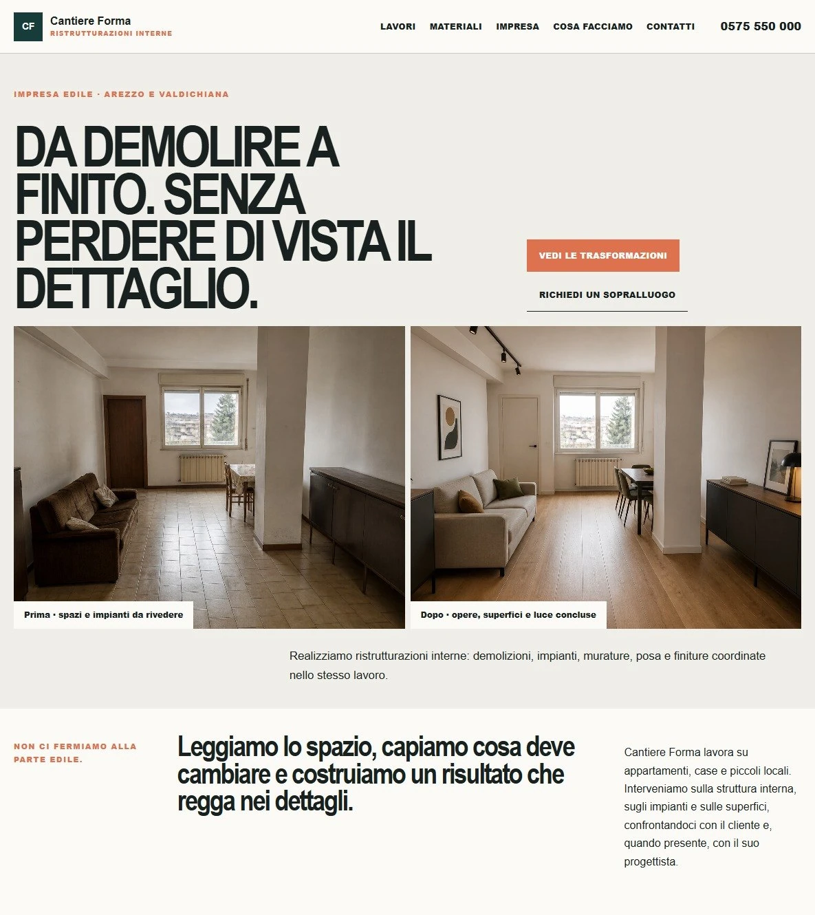 Sito Web professionale Cantiere Forma: homepage e presentazione dell'impresa