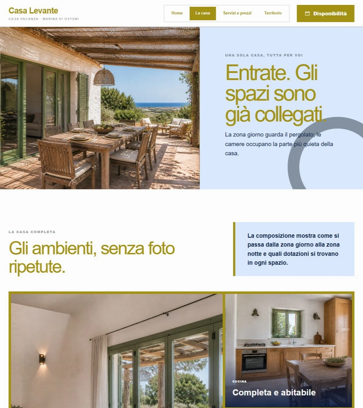 Sito Web professionale Casa Levante: ambienti e soluzioni di soggiorno