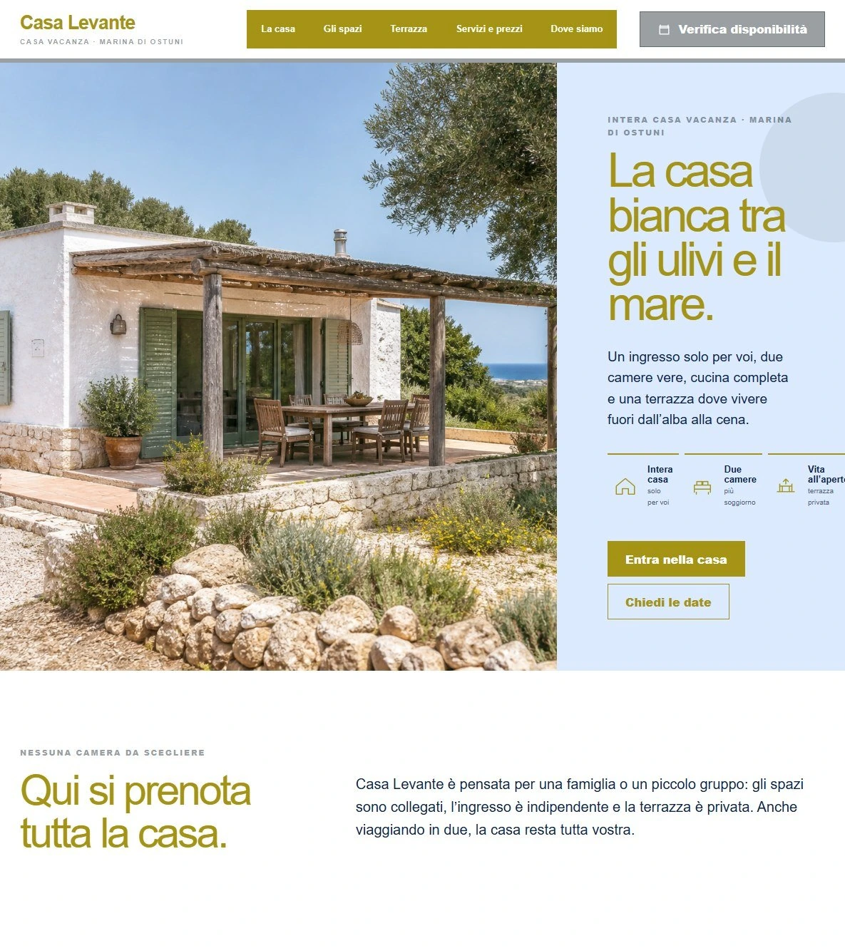 Sito Web professionale Casa Levante: homepage e presentazione della struttura