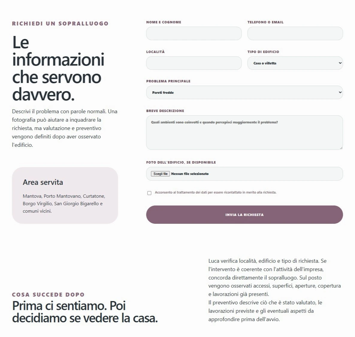 Sito Web professionale Civico Edile: modulo di richiesta di contatto