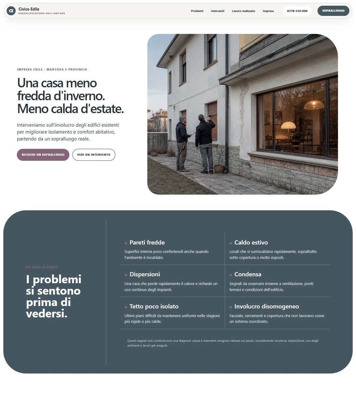 Sito Web professionale Civico Edile: homepage e presentazione dell'impresa