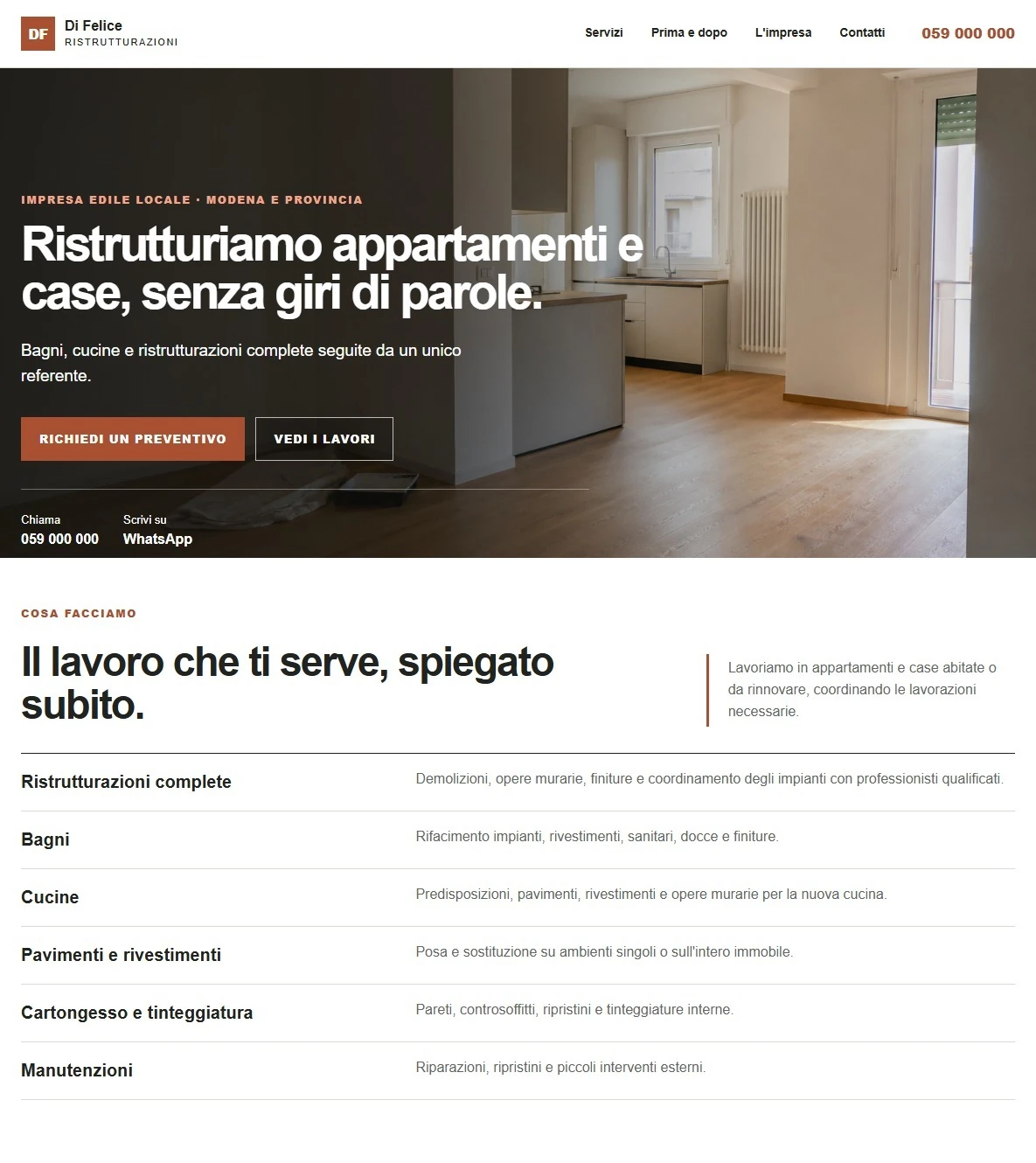 Sito Web professionale Di Felice Ristrutturazioni: homepage e presentazione dell'impresa
