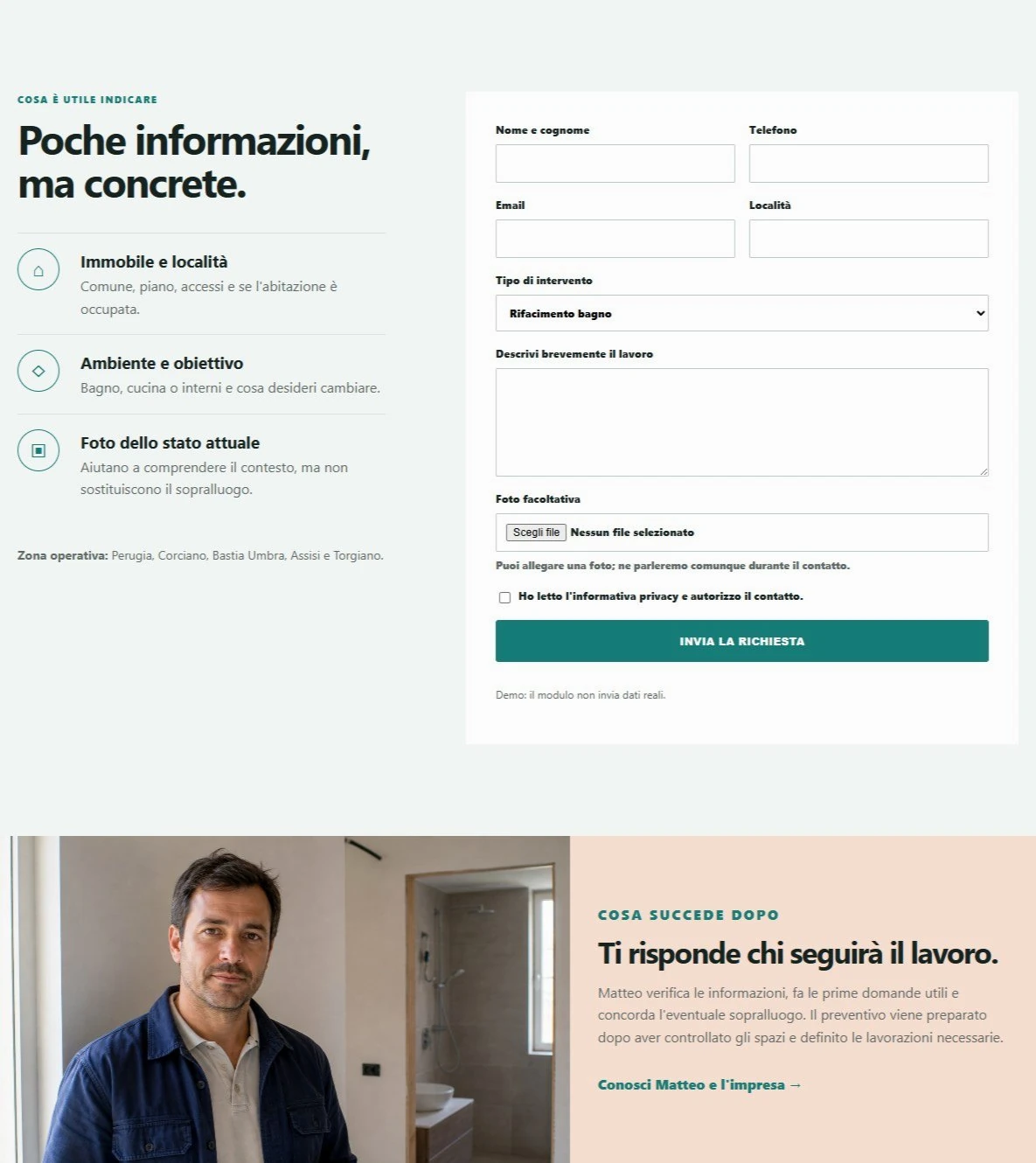 Sito Web professionale Ferri Interni: modulo di richiesta di contatto