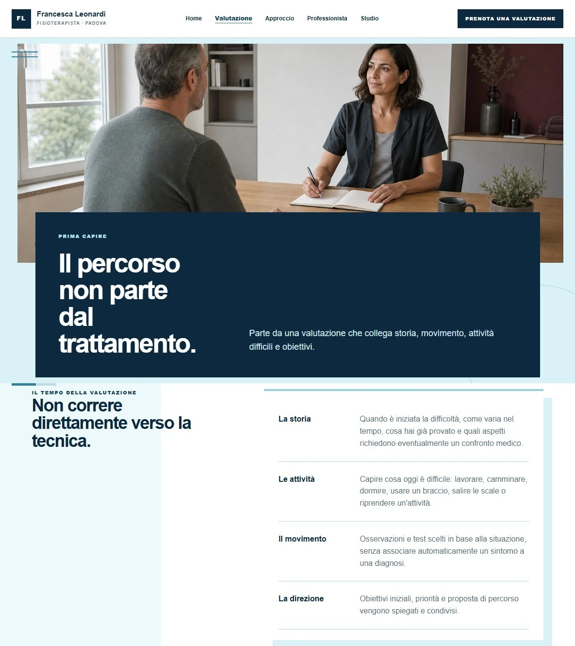 Sito Web professionale per fisioterapista Elegante: percorso e prima valutazione