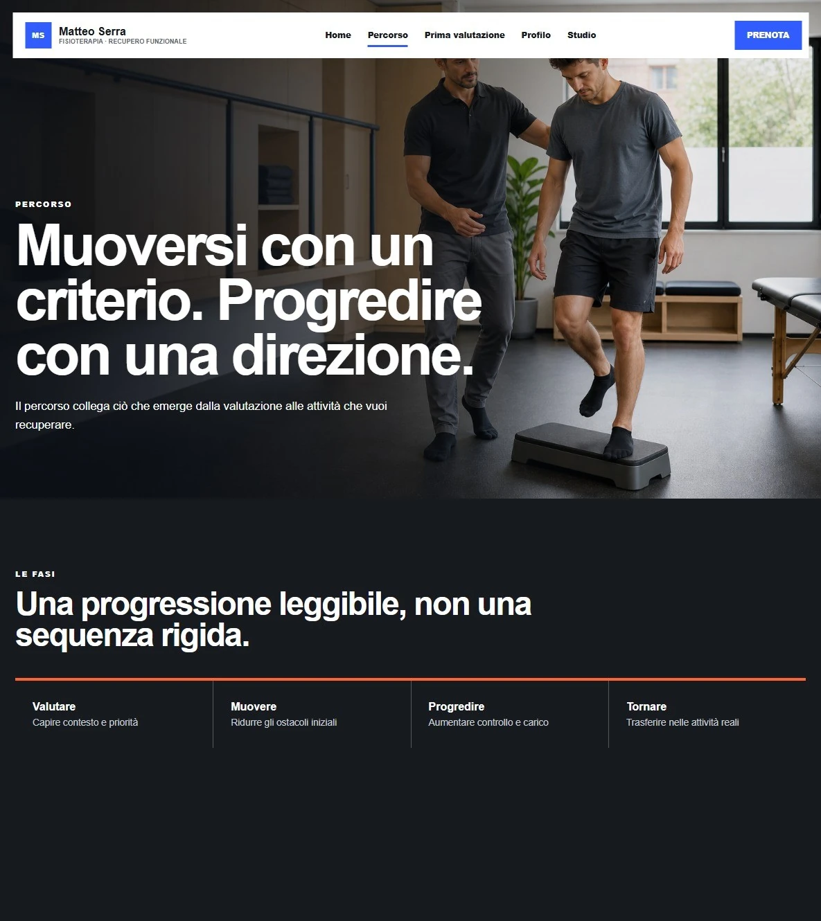 Sito Web professionale per fisioterapista Moderno: percorso e prima valutazione